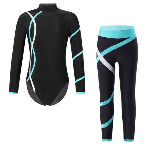 Kids Girls Tracksuit Elastic Waistband Sportwear Colorblock Activewear Workout - Picture 29 of 39