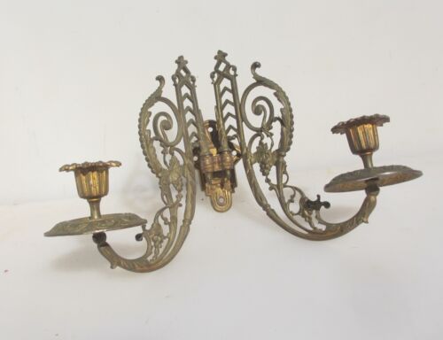 Antique Brass Piano Candle Holders Lights Sconces Old Victorian Gilt Rococo - Picture 2 of 18