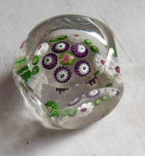 Small antique faceted Clichy paperweight centre Clichy rose 21 canes millefiori