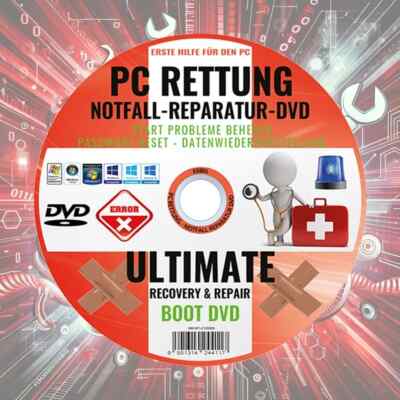 PC Rettung NOTFALL REPARATUR DVD für Windows Recovery & Repair XP 7 8 10 11