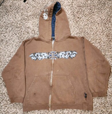 Top Heavy Y2K Brown Kids Full Zip Hoodie Sweatshirt Dragons Size