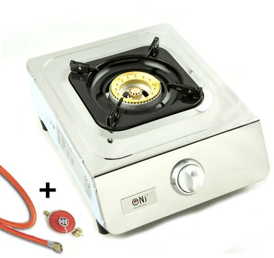 NJ NGB-100 Edelstahl Gaskocher 1 flammig Campingkocher WOK + Gasschlauch-Regler Set