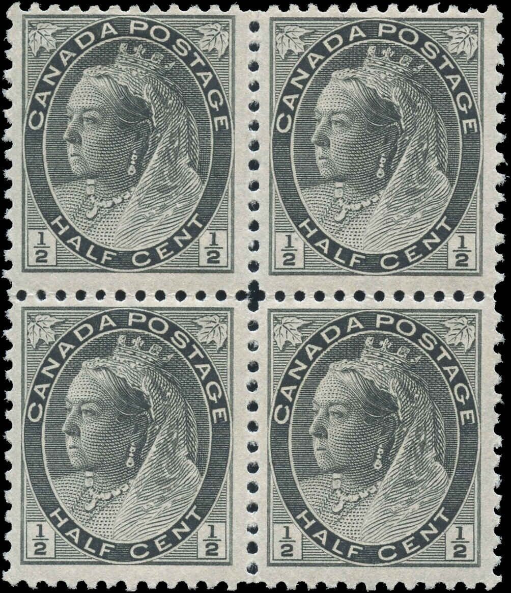 Canada Mint H/NH F+ 1/2c Scott #74 Block of 4 1898 QV Numeral Stamps