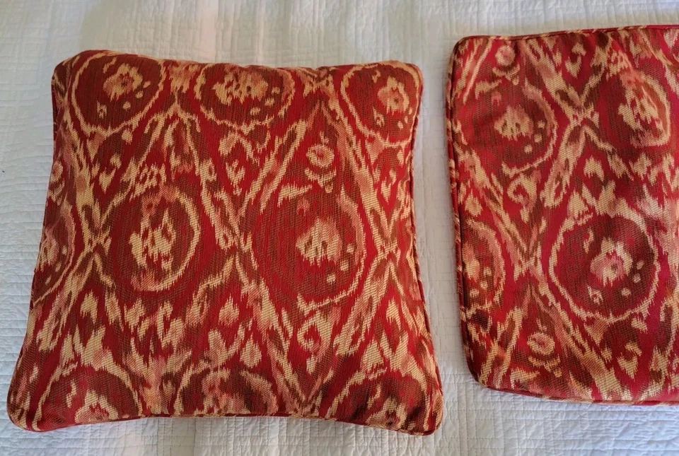 Pier 1 Imports Throw Pillow Covers Pair (2) 17x17 Red Beige Burgundy Tapestry  - Image 2 of 4
