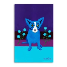 George Rodrigue Blue Flowers for a Blue Dog Home Decor Wall Art Canvas Print