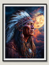 Chief Beneath the Rising Moon DIY Chart Counted Cross Stitch Patterns Needlework