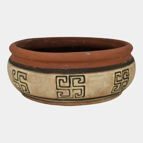 Weller Souevo 1910s Vintage Art Pottery Hand Carved Native American Design Bowl