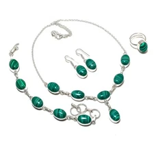 Malachite Oval Shape Gemstone Jewelry Set Adjustable Chain Handmade Necklace Set