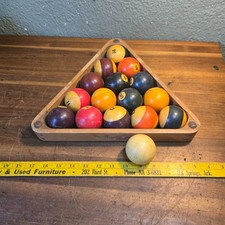 Imperial 2 1/4 Maple Two Tone Pool Rack w/ vintage billiard balls