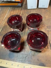 Vintage Lot Of 4 Ruby Red Crystal Salt Cellar Votive France Double Cased 2.5"
