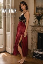 Vanity Fair Satin Half Slip M Crimson Maxi Side Slit Pull On Lingerie