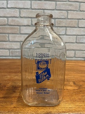 Vintage Blue Ribbon Dairy Milk Bottle Bessemer Michigan MI Half Gallon Glass