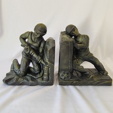 Pair of bookends miners cast bronze resin LHS Germany brutalist possibly vintage