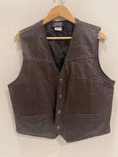 Brown Leather NRA AUTHENTIC GEAR Snap Front Conceal Carry Vest SZ M