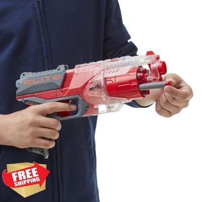 NERF Elite Disruptor Blaster, Red Translucent, 6-Dart Drum
