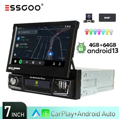DAB+ 1 DIN 7 Zoll 4+64GB Autoradio Android 14 Ausfahrbarem Display GPS NAVI Kam - Bild 1 von 4