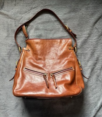 Dooney Bourke Red Florentine Leather Large Hobo Shoulder Bag Rustic Retro