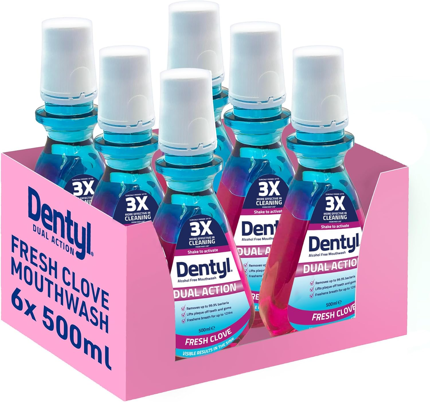 6 x Dentyl Dual Action CPC Mouthwash 12hrs Fresh Breath Alcohol Free Fresh Clove