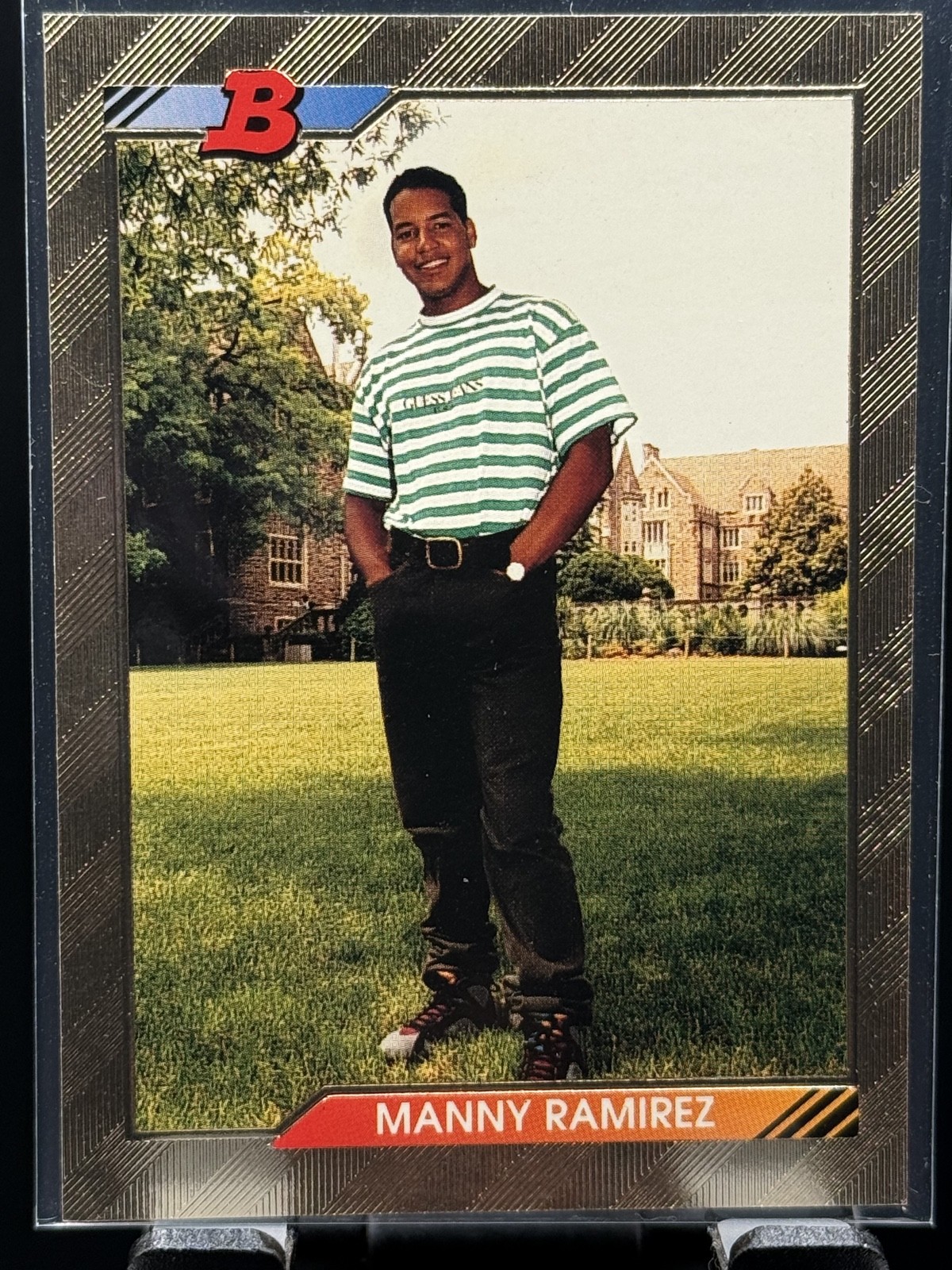 1992 Bowman - Foil Manny Ramirez #676 Leaf Cluster Above Head Mostly Obscured by