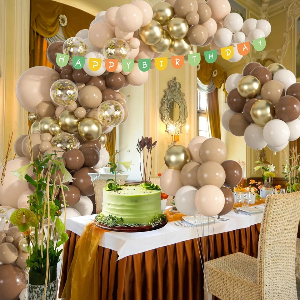 Kit de arco de globo marrón 136 piezas, 18 12 10 5 pulgadas marrón oscuro nude bola de confeti dorado Foto 3 de 4