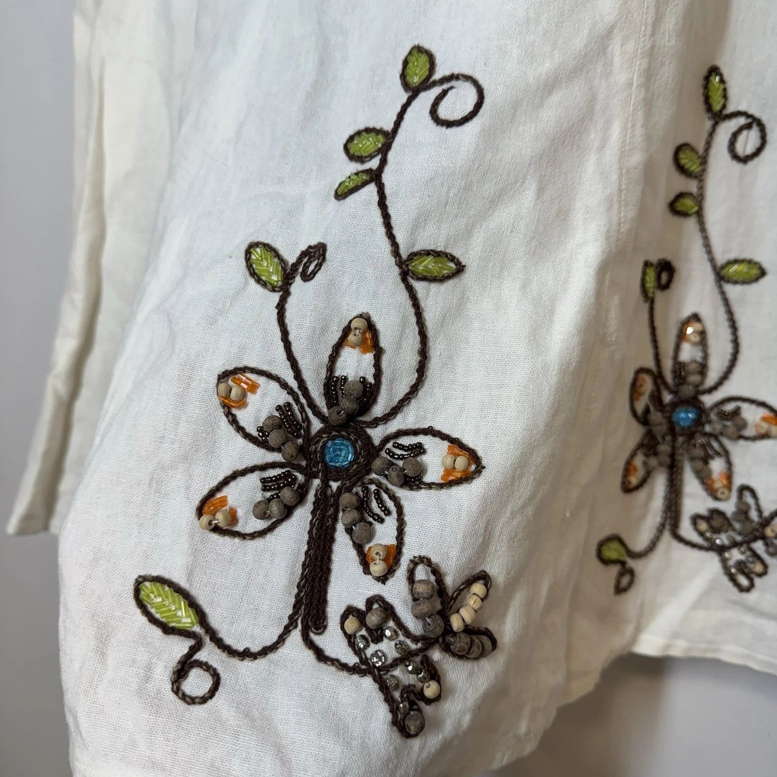 Carole Little Skirt 8 Linen Blend Beaded Floral Embroidered Bohemian Western Zip