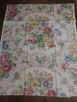 Coupon de tissu vintage lin bouquets de fleurs 75 X 90 cm - Photo 1/4