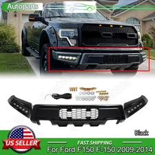 Steel For 09-14 Ford F150 F-150 Front Bumper Assembly Raptor Style W/ LED Lights
