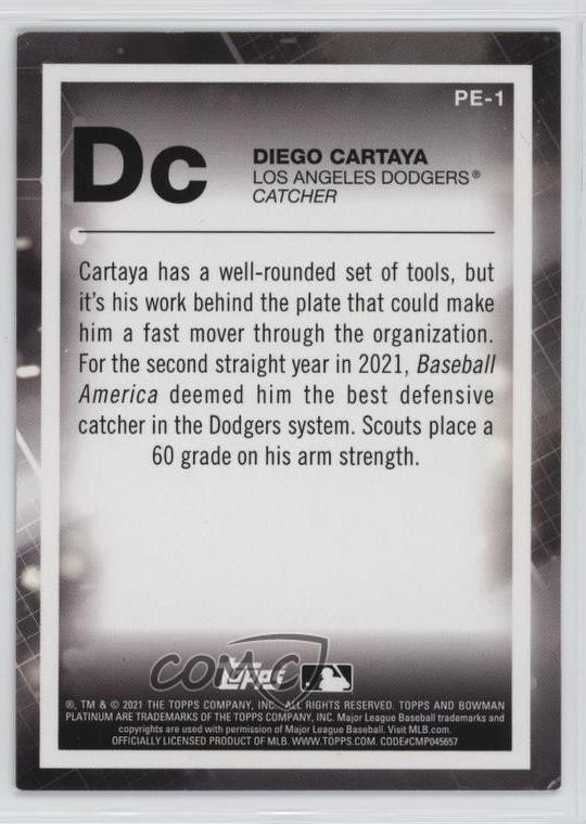 Biggest Element Collection 2021 Bowman Platinum Precious Elements Diego Cartaya #PE-1 1d9f | eBay