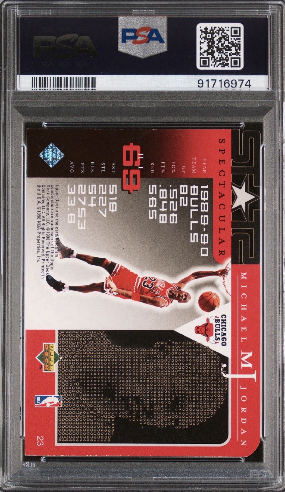 1998 Upper Deck Michael Jordan Career Coll  Spectacular Stats #21 PSA 7 POP 12 view 2