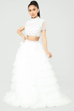 Two-Piece Sequin Crop Top & Tiered Tulle Skirt Formal Gown
