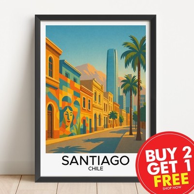 Santiago Chile Reisedruck, Wanddeko zum Thema Reise, Art Deco Poster Set, Geschenk