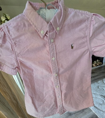 Polo Ralph Lauren Girls Oxford Button-up Short Sleeve Shirt Pink Size 6X pink - Picture 13 of 16