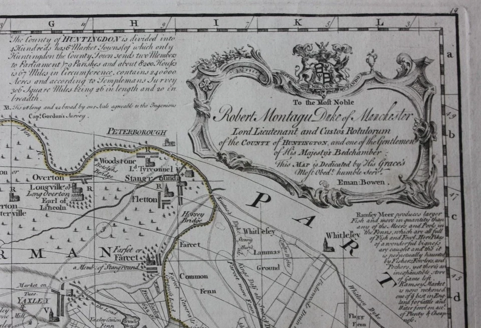 Оригинальная большая антикварная карта ХАНТИНГДОНШИР, большой английский атлас, E Bowen, c.1779 - Изображение 3 из 4