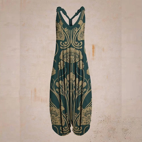Mujeres Boho Floral Espalda Corredora Mono Damas Informal Suelto Pierna Ancha Pantalones Mameluco - Imagen 8 de 56