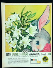 1962 FTD Easter Bunny Flowers Print Ad - Good for Child's Room