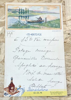Menu  ANTIQUE handwritten inked BENEDICTINE D.O.M.