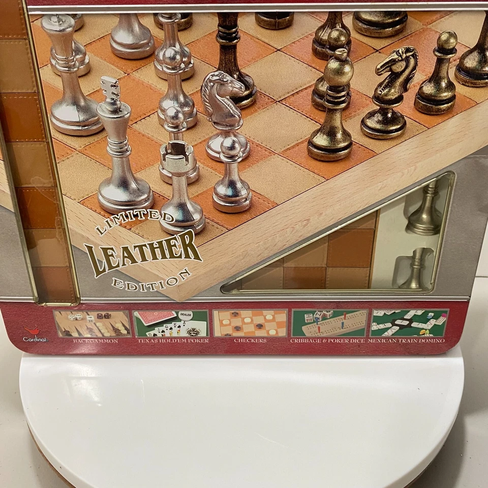 Cardinal 7 Game Night Set Limited Leather Edition Pewter Wood Poker Backgammon - Image 2 of 4