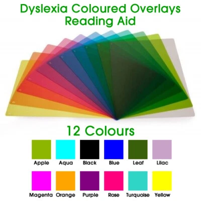 SIMPLEX 1 x A4, reading aid coloured overlays for Dyslexia & Irlen Syndrome,(12 colours)