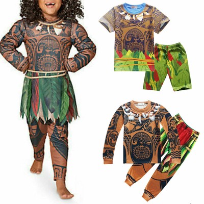 Disfraz de cosplay para niño Maui Vaiana Moana camiseta ropa pantalones  traje