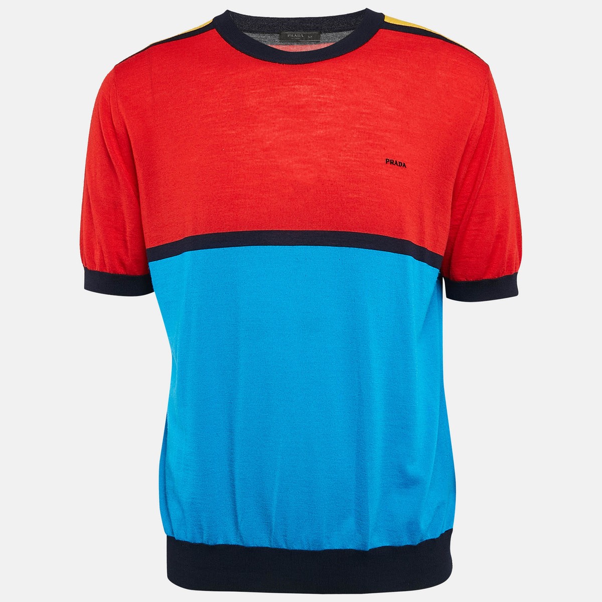 Prada Multicolor Color-Blocked Knit Short Sleeve Jumper XL Prada Multicolor Color-Blocked Knit Short Sleeve Jumper XL