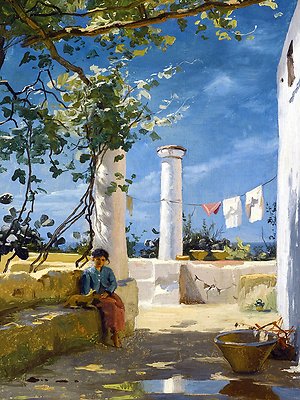 SUMMER IN CAPRI P. Monsted girl Tile Mural Bathroom Backsplash Marble Ceramic