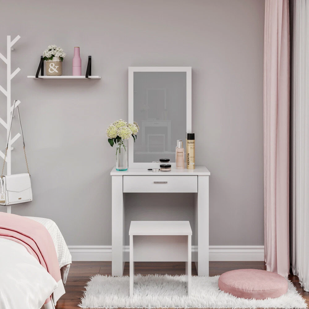 Small Dressing Table Sliding Mirror Dresser Shelves Bedroom Makeup Desk UK