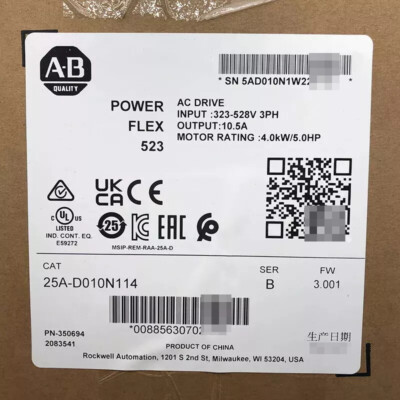 NEW 25A-D010N114 AB PowerFlex 523 4kW (5Hp) AC Drive  25A-D010N114