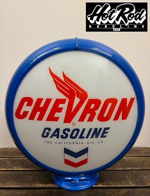 #ad CHEVRON GASOLINE Reproduction 13.5quot; Gas Pump Globe Blue Body $175.00
