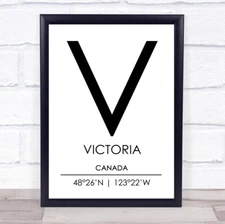 Victoria Canada Coordinates World City Travel Quote Wall Art Print