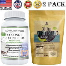 Coconut Colon Detox Capsules Night Slim Tea Weight Loss Fat Burn Tea Bags 2 Pack