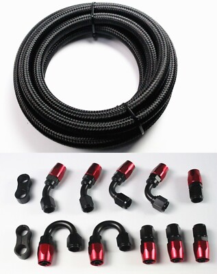 Fuel Line Kit Braided Nylon Fuel Hose 6AN 8AN 10AN 12AN CPE 10FT 20FT Black Red