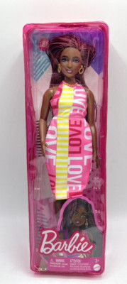2021 Mattel Barbie Fashionistas Fashion Doll #186 Curvy, Love Dress, Braids New