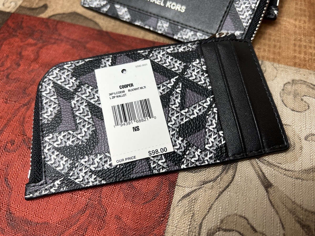 【送料&関税込】Michael Kors Printed Canvas Card Holder Michael Kors Canvas Gifting MK Logo L-Zip Card Case Wallet