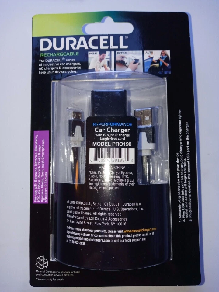 'DURACELL' Rechargeable Car Charger~FAST CHARGING~3.1 Amp~Dual USB Ports new - Image 2 of 2